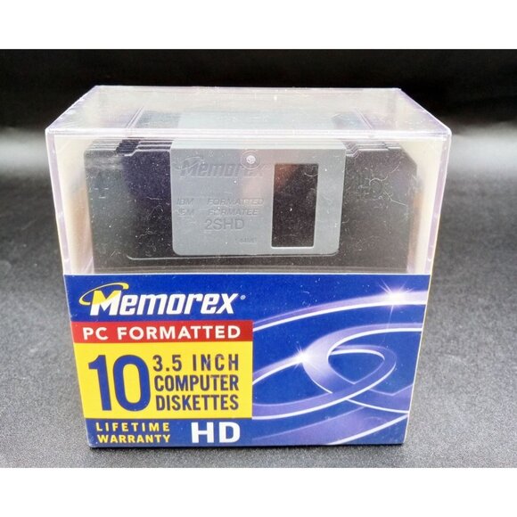 Memorex PC Formatted 3.5 Inch Computer Diskettes 10-Pack HD IBM 2SHD Vintage - Picture 1 of 16
